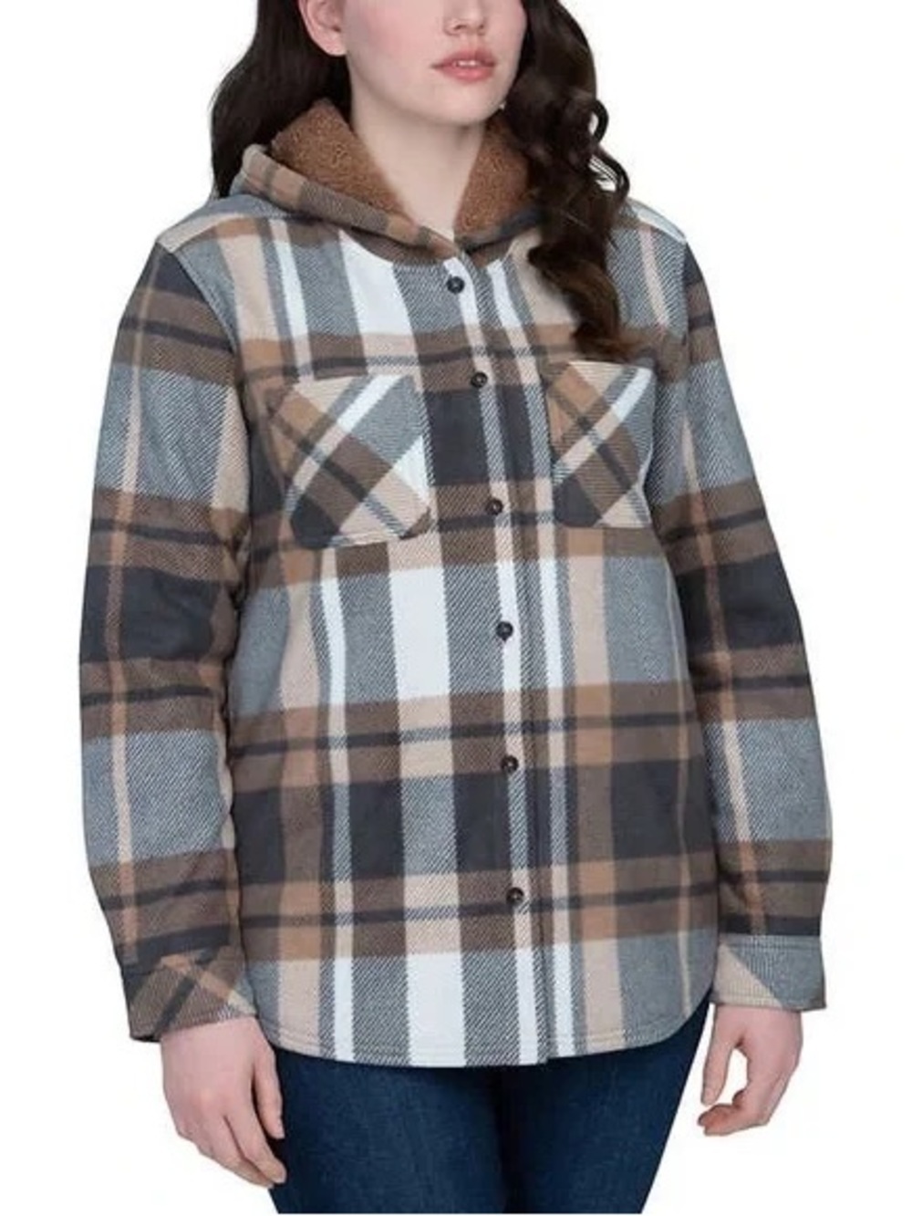RealTree Women’s Brown & Grey Plaid Fleece Jacket / Size XXL